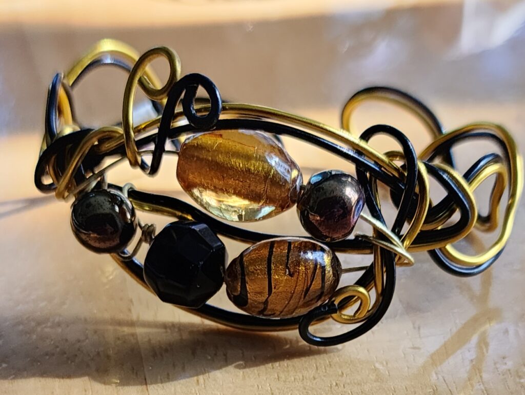 Misti's Jewelry Gold & Black Beaded Wired Cuff Bracelet
